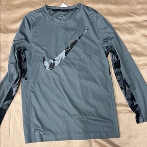Nike Charcoal Long Sleeve Shirt with Black Swoosh
